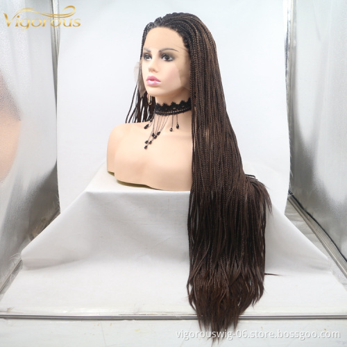 Long straight mono black cheap wholesale high quality  heat resistant micro braiding synthetic hair lace front wigs